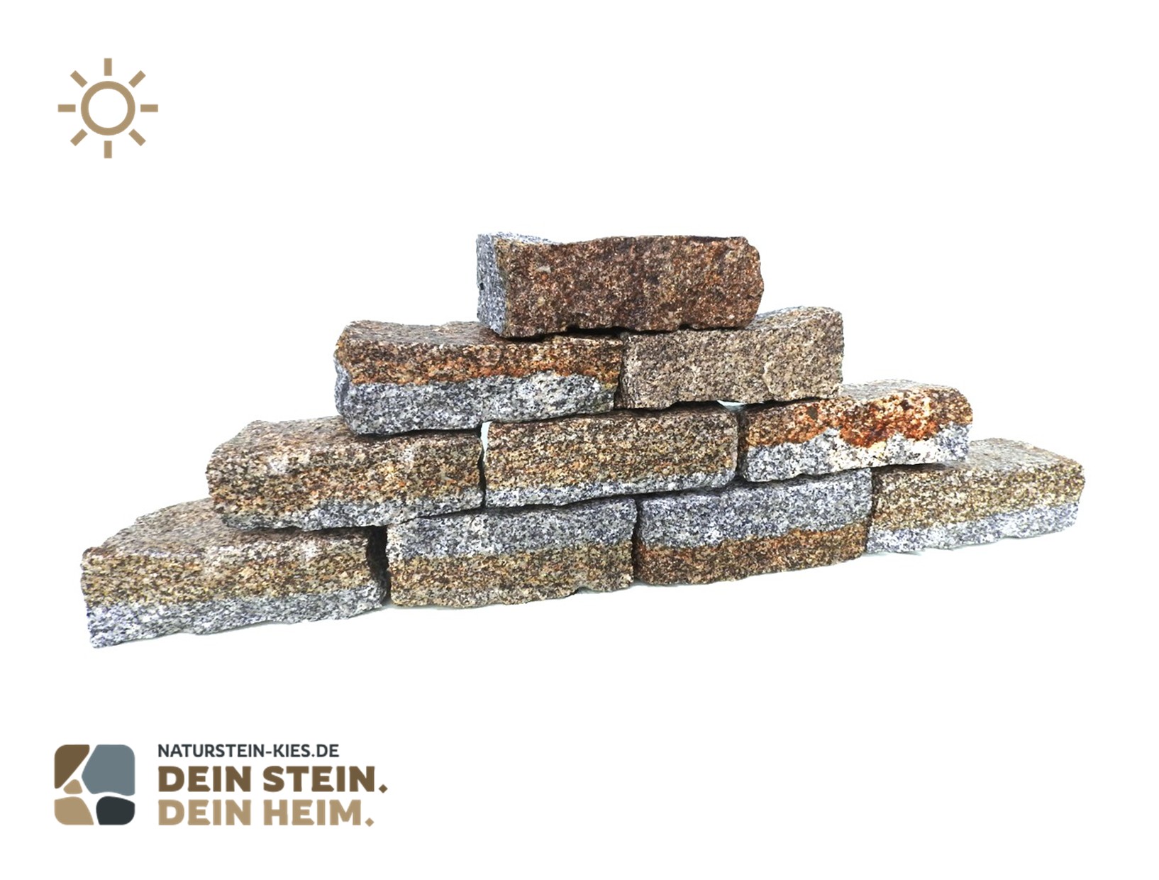 Granit Mauerstein grau/gelb gespalten